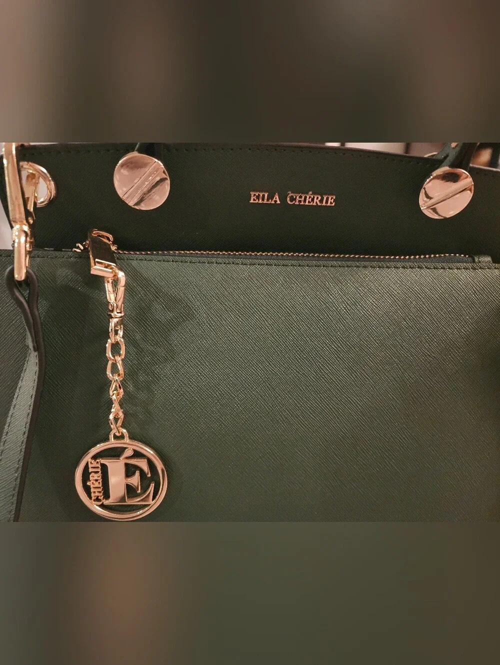Emerald Green Ella Cherie Top-Handle Satchel with Gold Charm/Gingham Interior